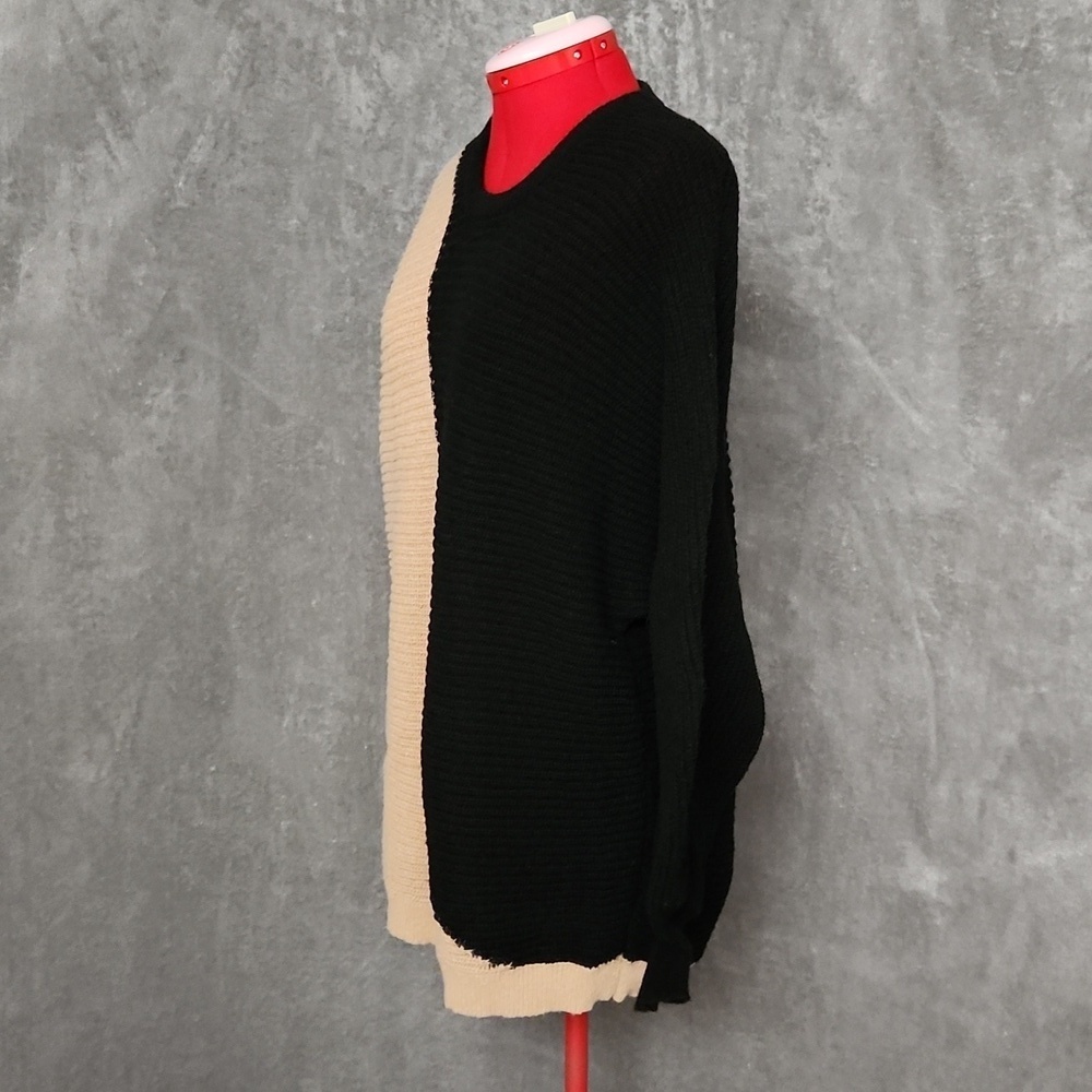 *Mud Pie Colorblock Chunky Knit Sweater Tunic Black Beige Balloon Sleeve Small - Picture 4 of 10
